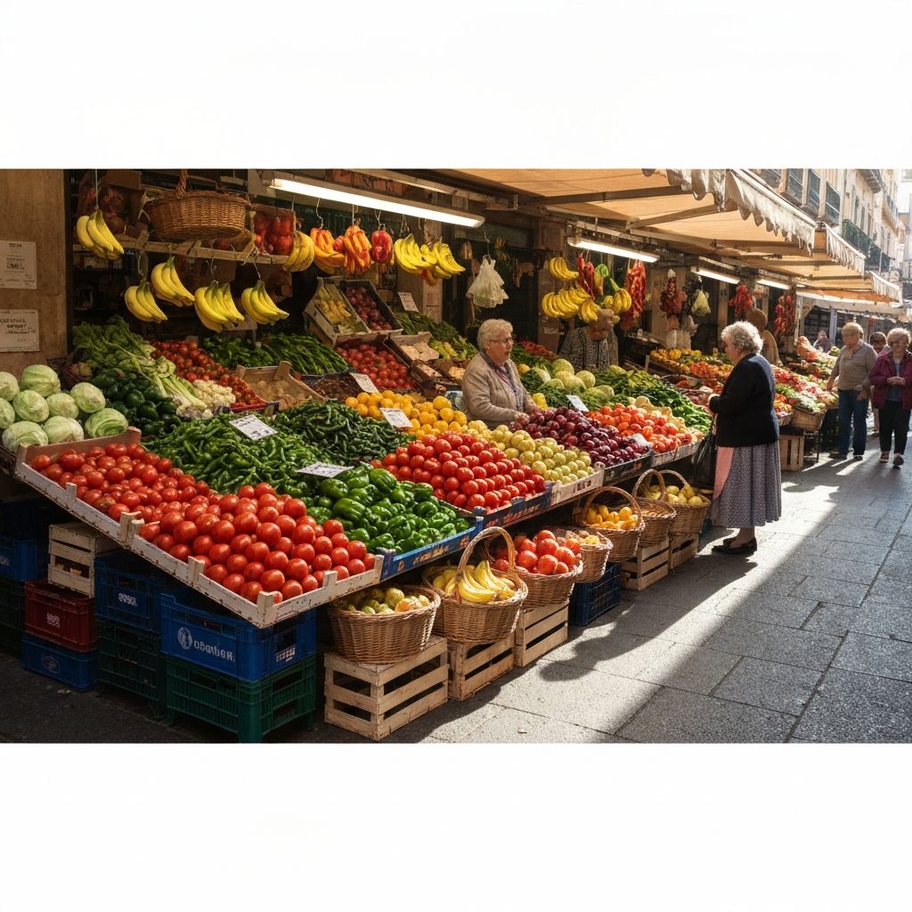 Mercado español con productos frescos